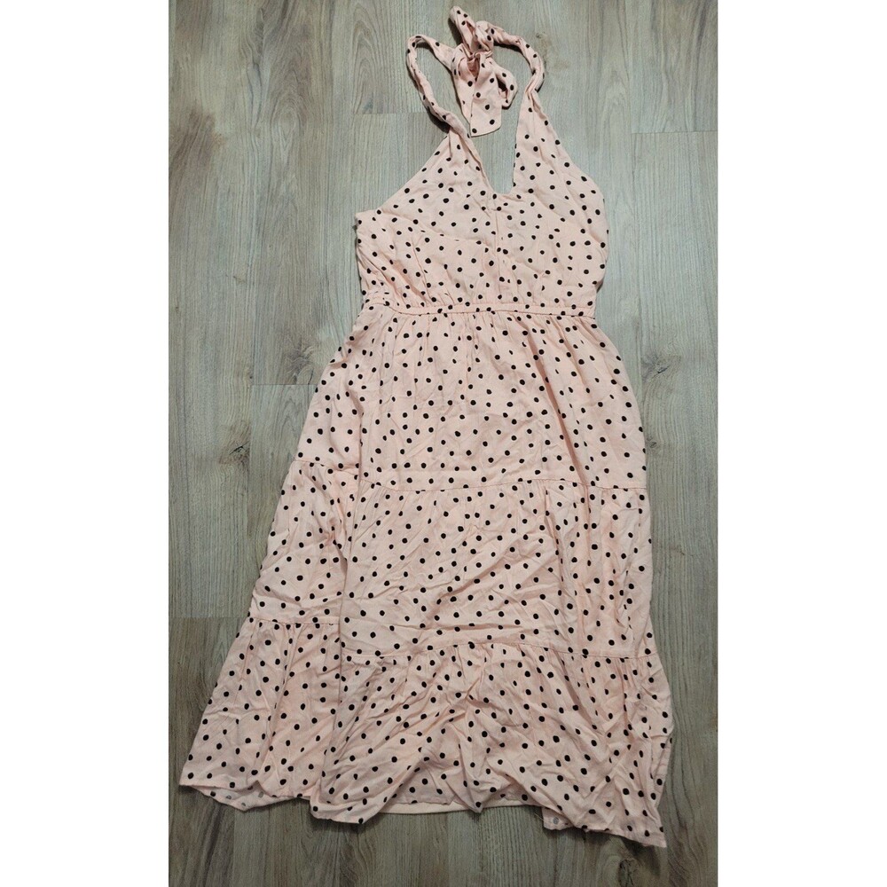 Nwt Maurices Polka Dot Halter Midi Dress pink black Size Medium